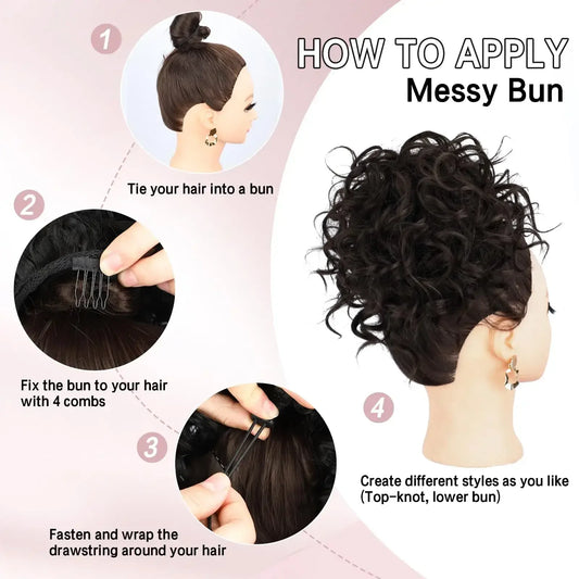 Synthetic Messy Bun Hair Piece For Women Dark Brown - Cindorium