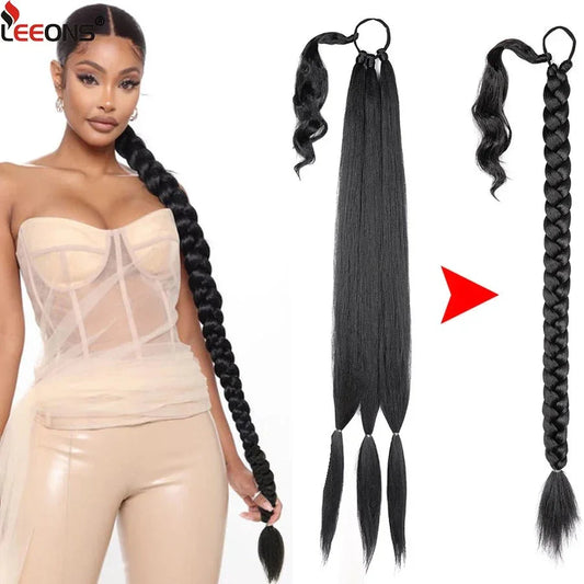 Braided Ponytail Extension – Kinky Straight, Wrap - Around, 26"–36" - Cindorium