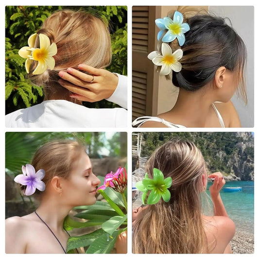 Hawaiian Gradient Flower Hair Clips – Shark Claw Hairpins for Women | Beach Style - Cindorium