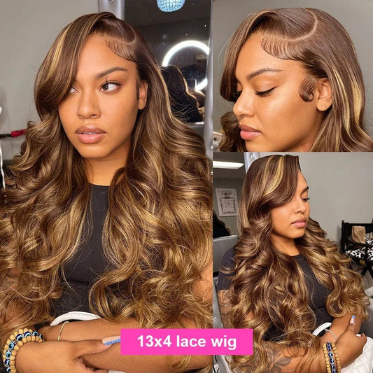 Highlight Body Wave Wig – Brown HD 13x6 Lace, Pre - Plucked Human Hair - Cindorium