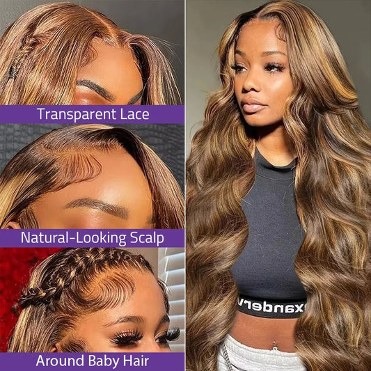 Honey Blonde P4/27 Body Wave Lace Front Wig – 13x4/13x6 HD Pre - Plucked Human Hair - Cindorium