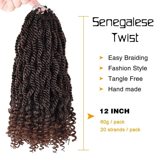 Silike 12" Senegalese Twist Crochet Hair – Curly Ends, 3X Kinky Braids - Cindorium