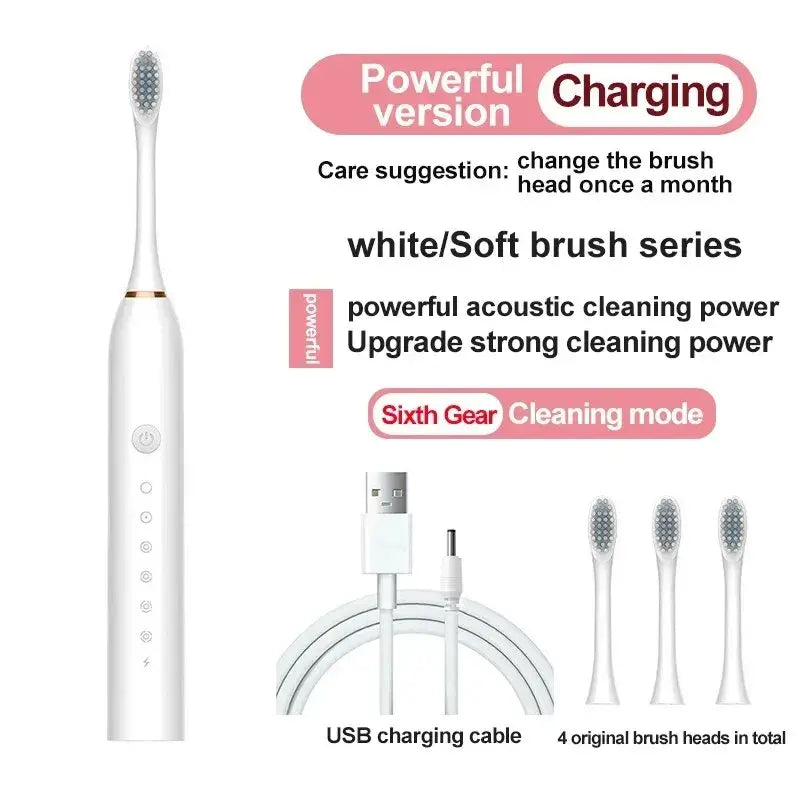 Electric Ultrasonic Toothbrush – Six-Speed, USB Charging - Cindorium