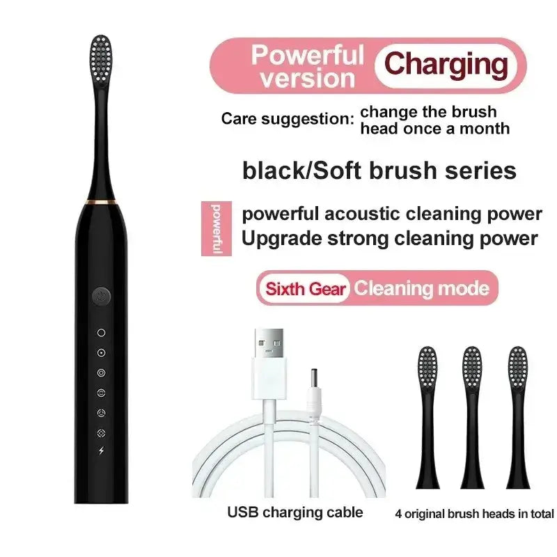 Electric Ultrasonic Toothbrush – Six-Speed, USB Charging - Cindorium