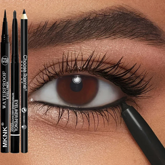 3Pcs Waterproof & Sweat-Proof Black Eyeliner Pencil Combined Lasting Smudge-Proof Bold Eye Makeup Easy Glide Formula for Perfe  Cindorium
