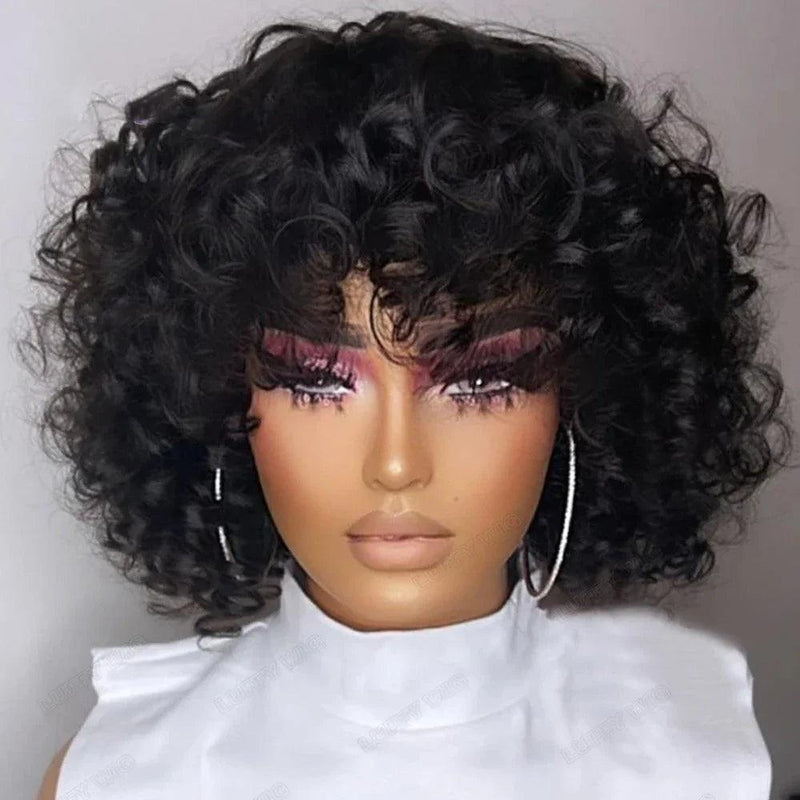 Afro Rose Curly Wigs with Bang Short Bouncy - Cindorium