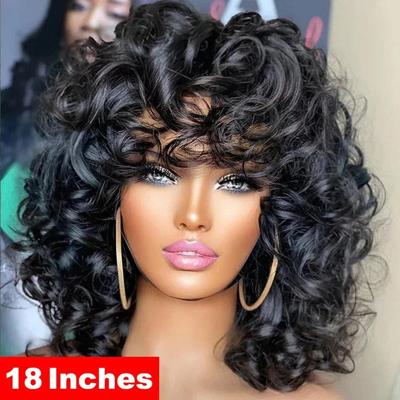 Afro Rose Curly Wigs with Bang Short Bouncy - Cindorium