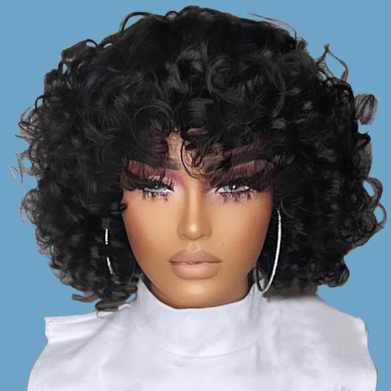 Afro Rose Curly Wigs with Bang Short Bouncy - Cindorium