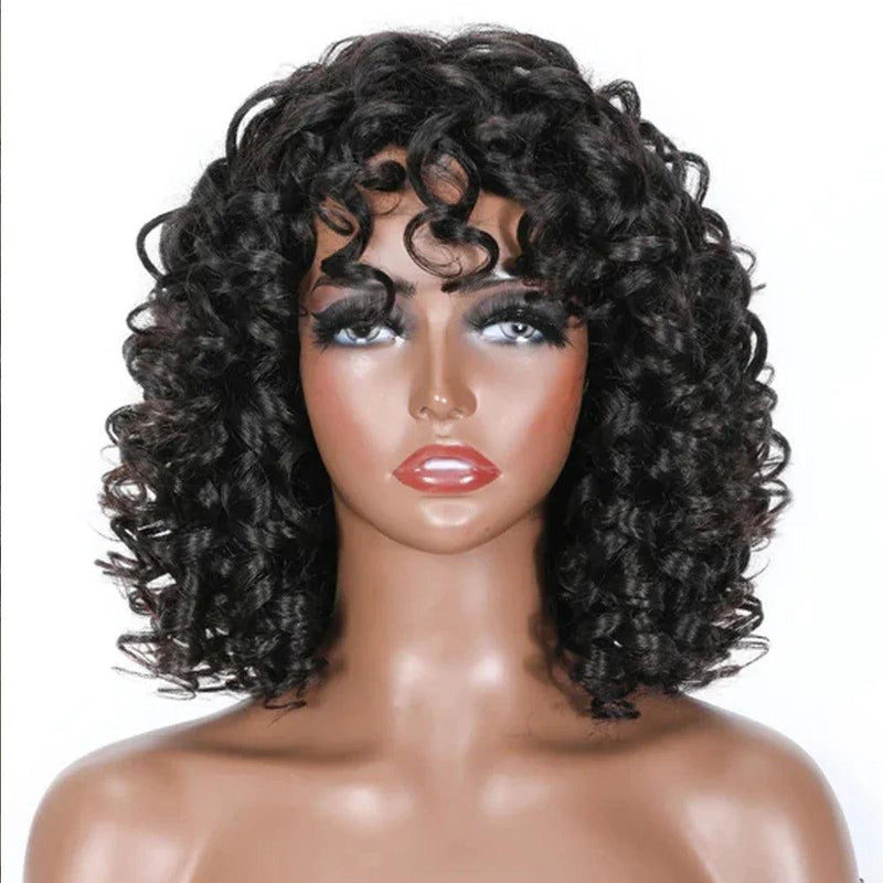 Afro Rose Curly Wigs with Bang Short Bouncy - Cindorium