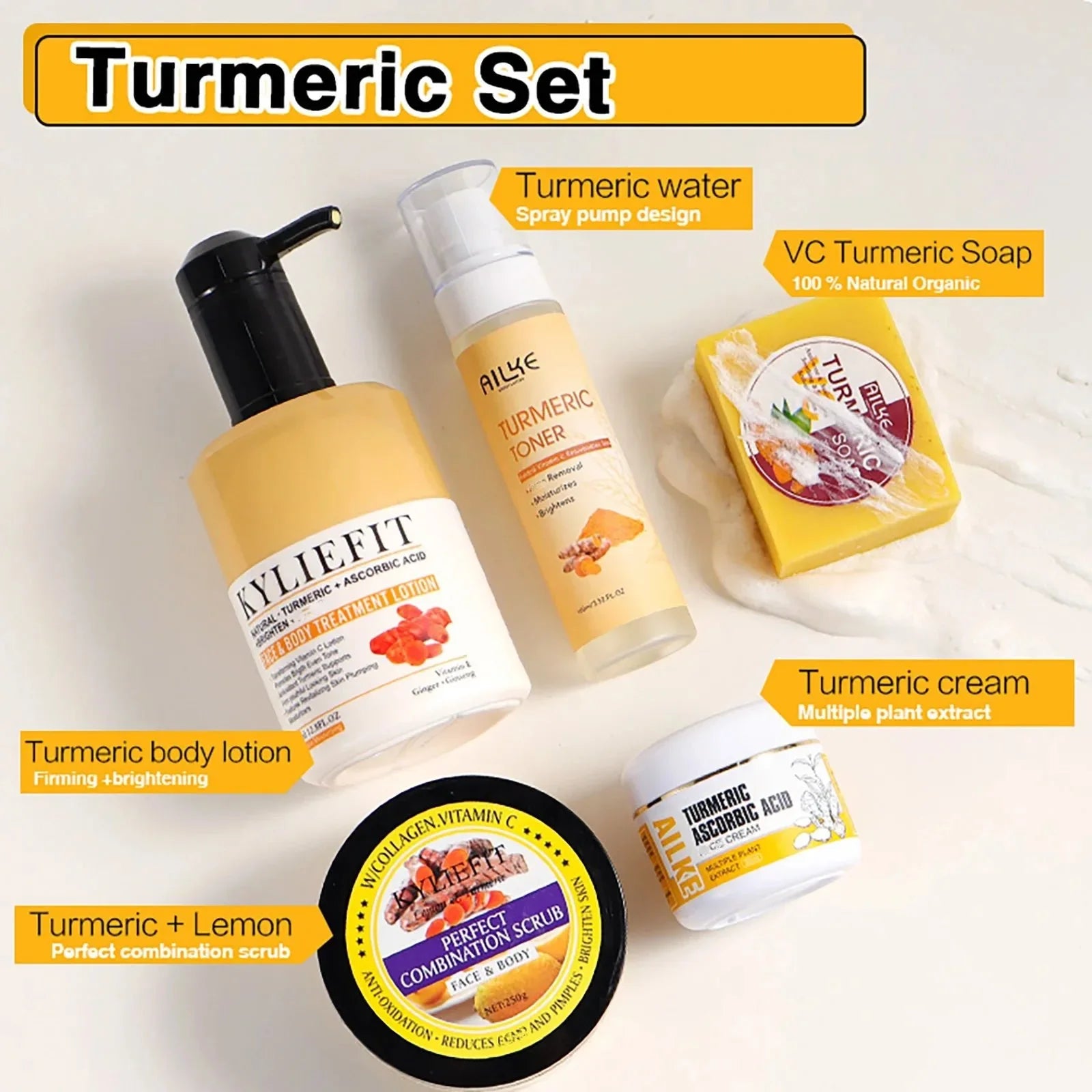 AILKE Organic Turmeric Skin Care Set – Brightens, Clears & Evens Tone - Cindorium