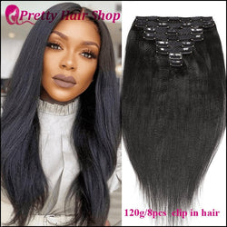 Brazilian Light Yaki Straight Clip In Human Hair Extensions - Cindorium