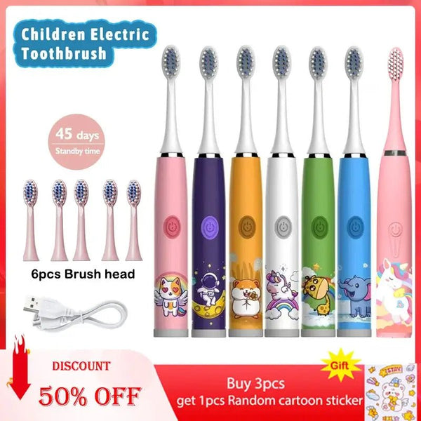 Children Electric Toothbrush Cartoon Kids with Replacement Head - Cindorium