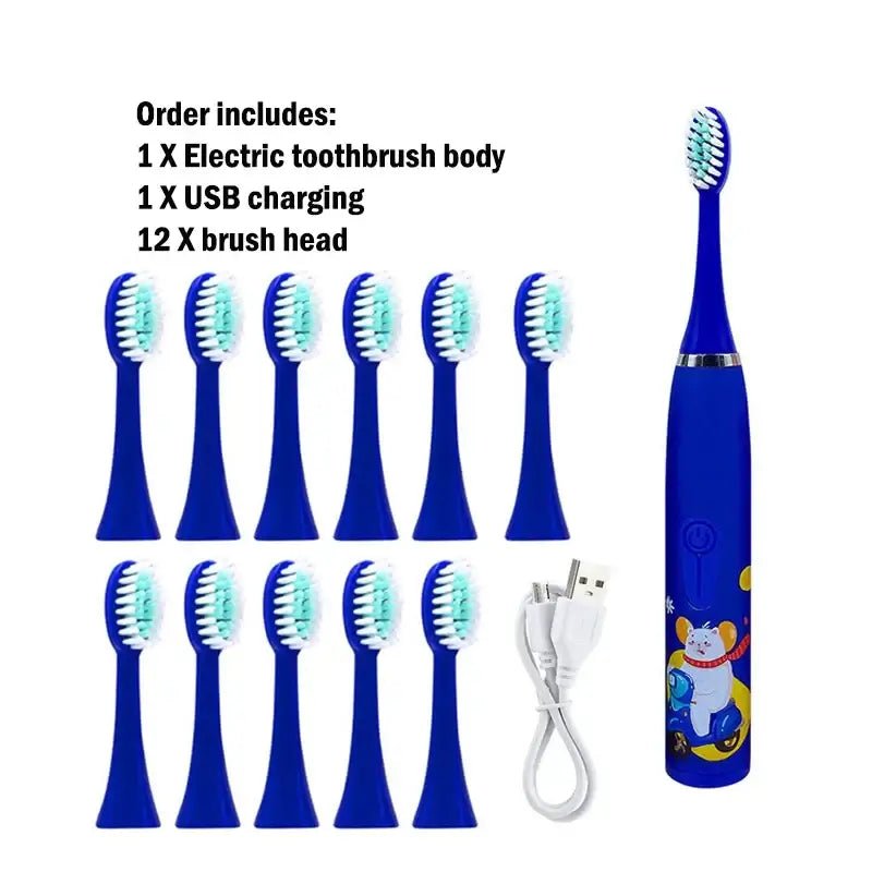 Children Electric Toothbrush Cartoon Kids with Replacement Head - Cindorium