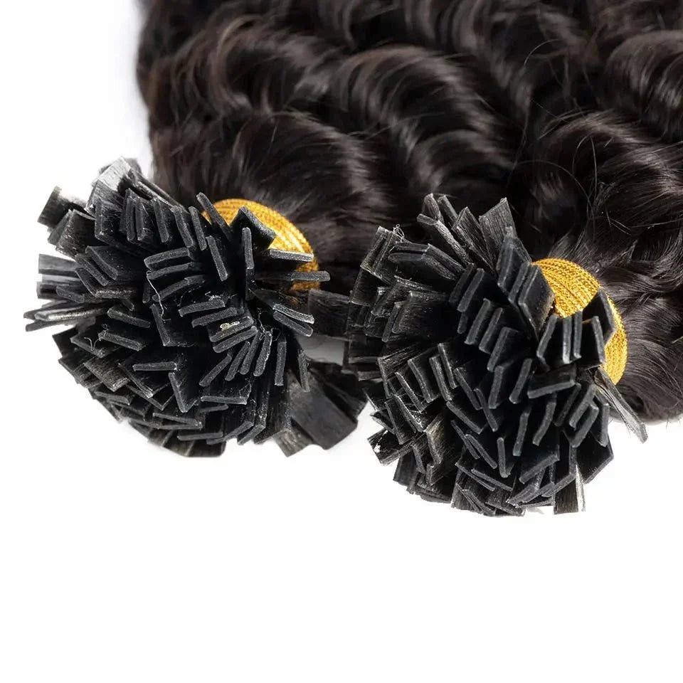 Pre - Bonded Flat Tip Human Hair Extensions – Deep Curly Brazilian Remy Keratin Fusion - Cindorium