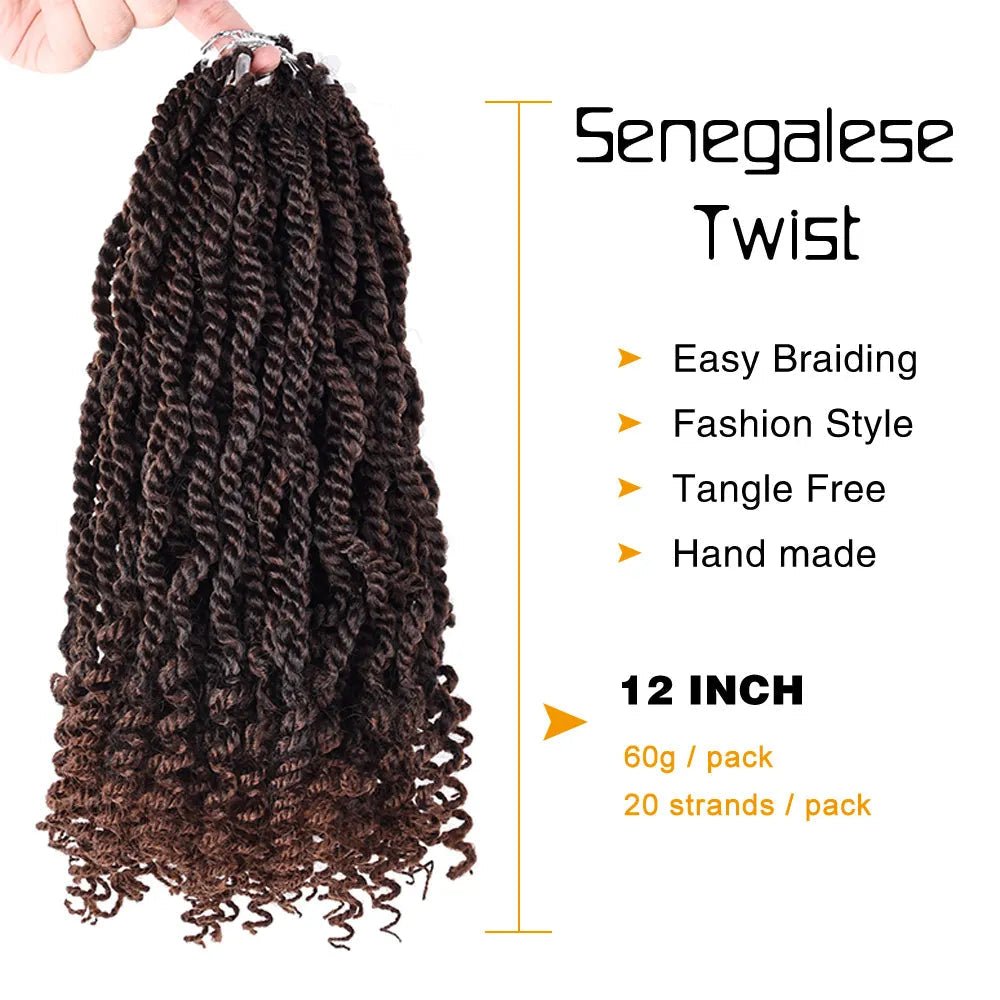 Silike 12" Senegalese Twist Crochet Hair – Curly Ends, 3X Kinky Braids - Cindorium